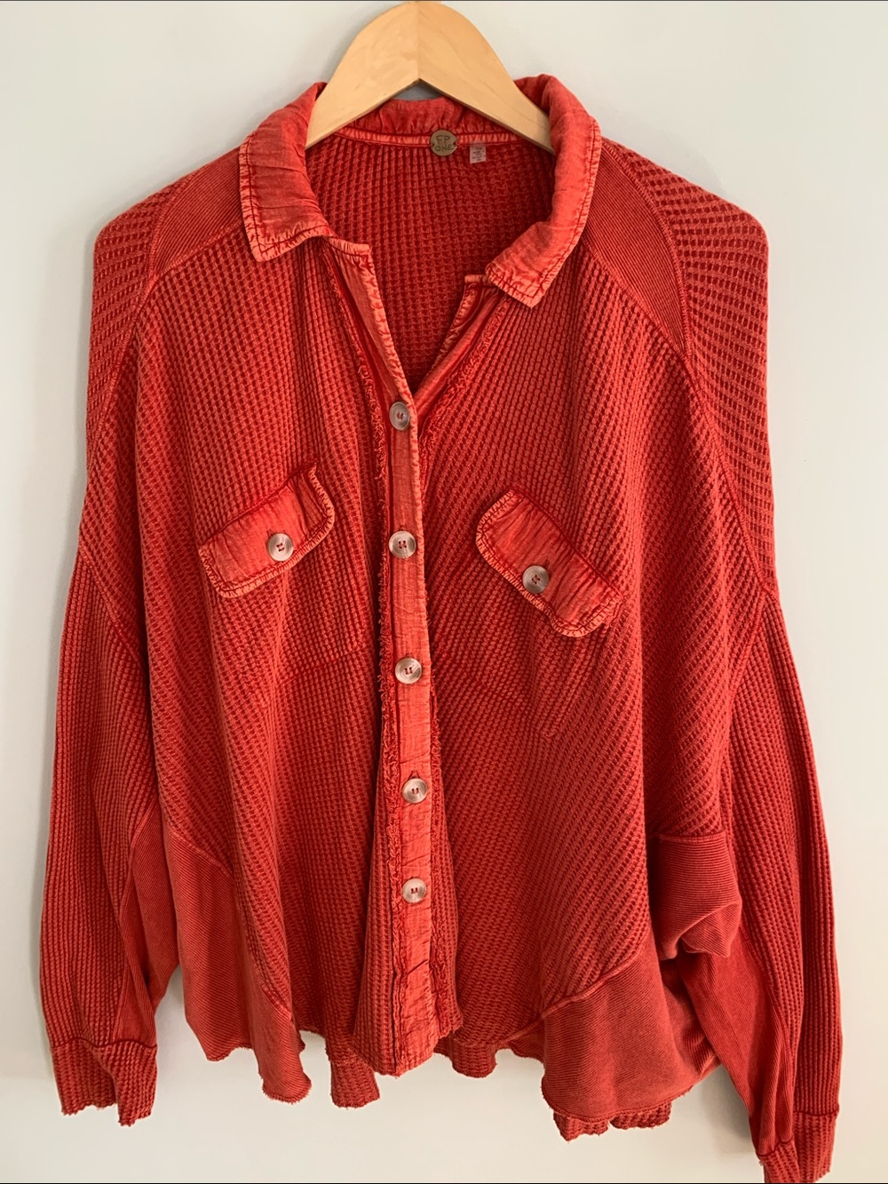 Free People One Scout Jacket Shacket Rust Orange Small Oversized Fall Cozy Boho
